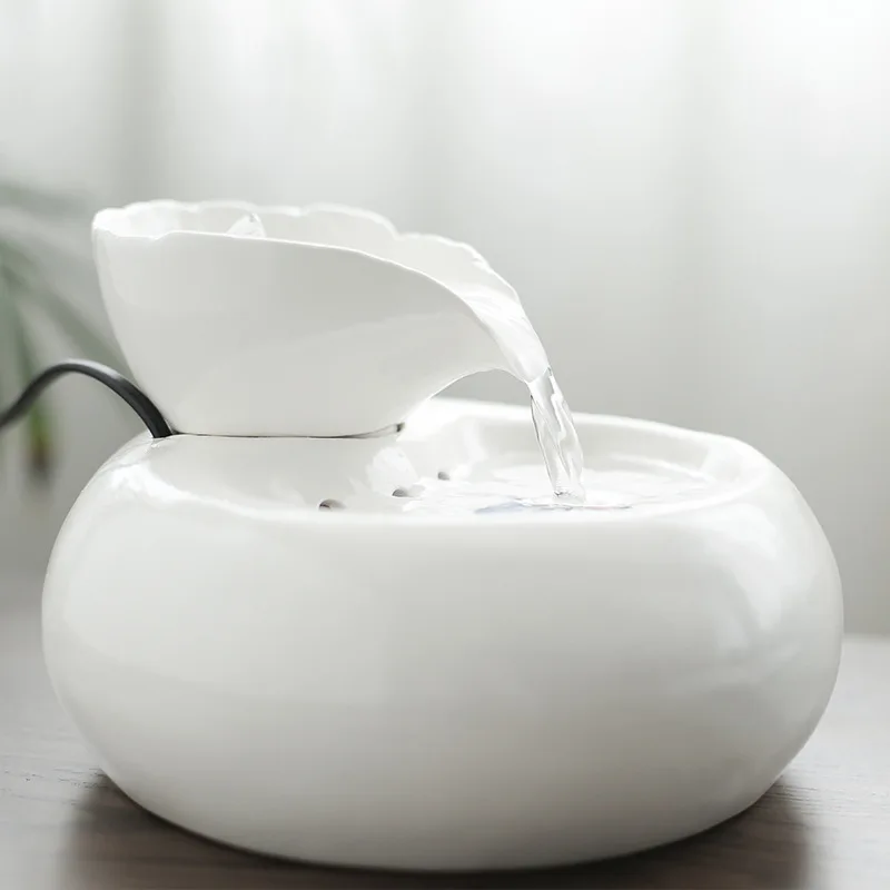 Pet ceramic automatic water fountain indoor Bowls for Cat drinker leaf dispenser circulating filter active spring
