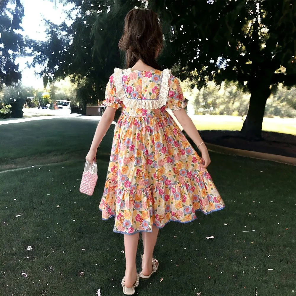 Girls Lolita Flower Dresses for Kids Outfits Party Summer Short  Sleeve Teenagers Costumes Baby Children Clothes 6 8 10 12 Years