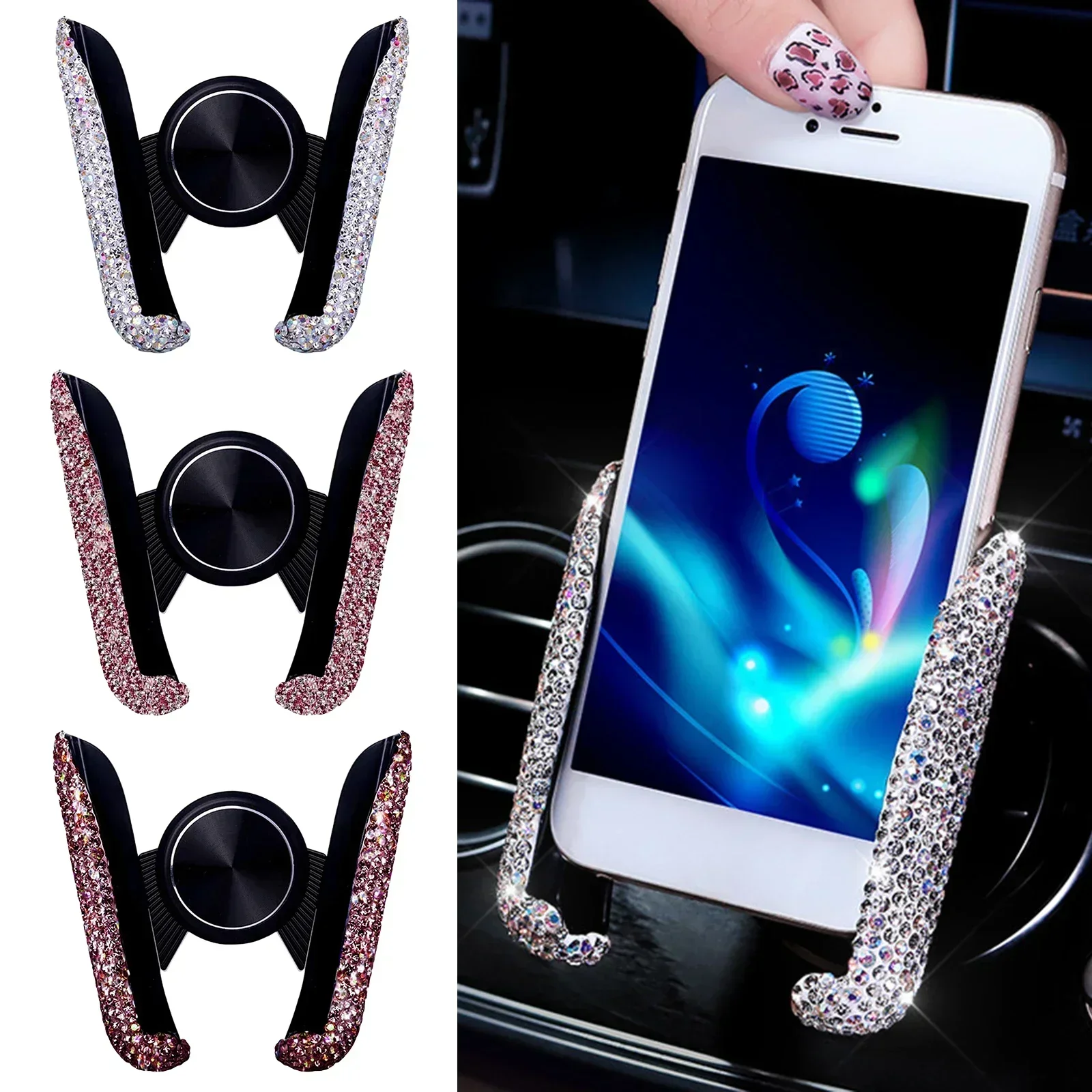 NEW Car Phone Holder Diamond Crystal Car Air Vent Mount Clip Mobile Phone Holder Stand in Auto Bracket Interior Accessories