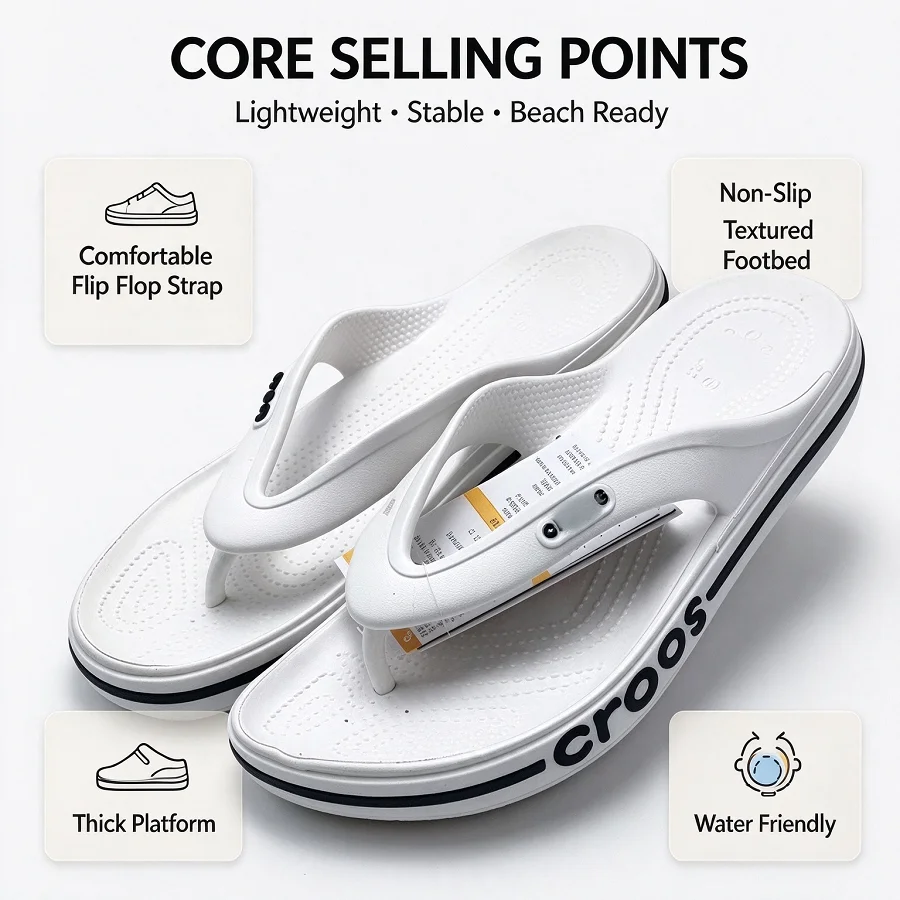 Crocs Beiya Flip-flops Summer New Fashion High-value Men's and Women's Beach Non-slip Slippers EVA Casual Sandals