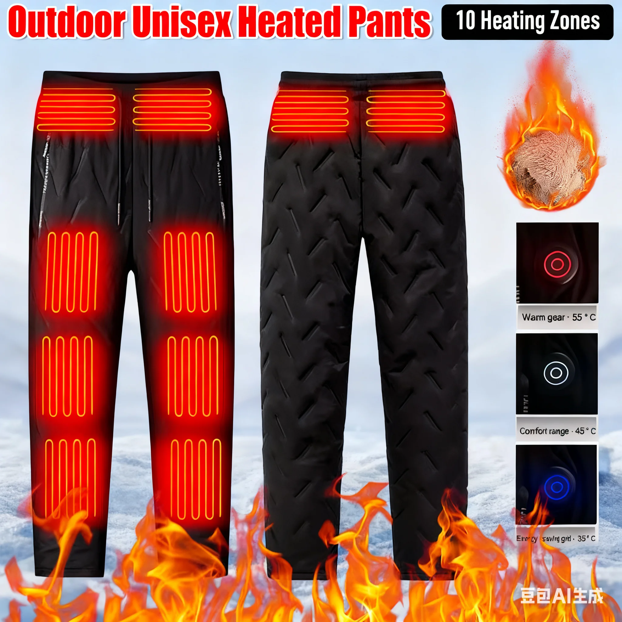 Unisex Heated Hiking Pants 10 Heating Zones Electric Thermal Trousers 3 Temperature Modes Waterproof Winter Outdoor Must Have