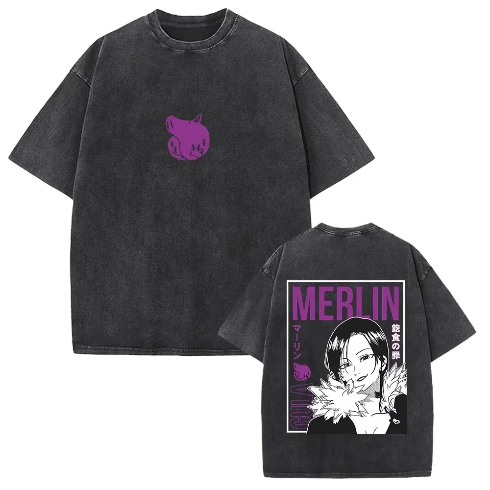 Lion's Sin of Pride Shirt Vintage Washed Unisex Oversized Escanor Streetwear Soft Cotton Short Sleeve Tee Gift Clothing Tops