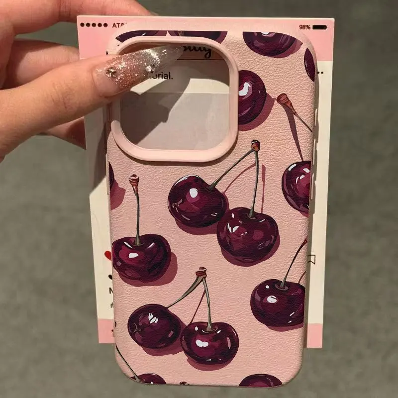 الأحمر الكرز المطبوعة نمط قضية الهاتف لسامسونج غالاكسي S25 الترا S24 زائد S23 FE S22 S21 A56 A36 A25 A24 A54 A53 A55 A52 A35