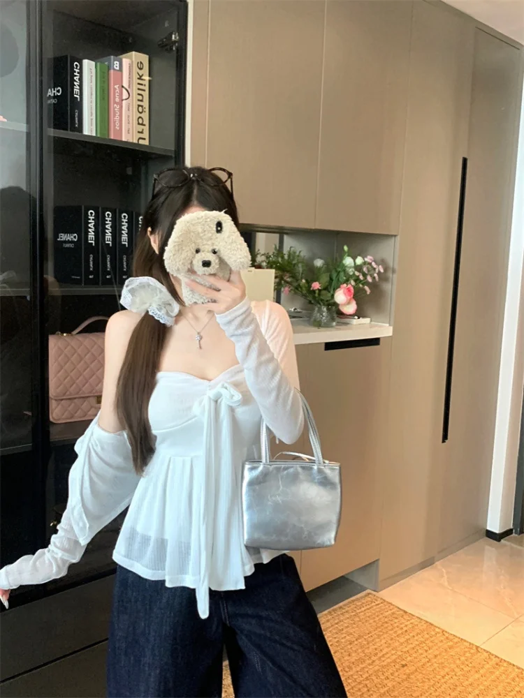 Sweet And Spicy Girl Bow Tie V-ne Strap Vest Women's Summer 2025 New Outwear White Faion Versatile Top