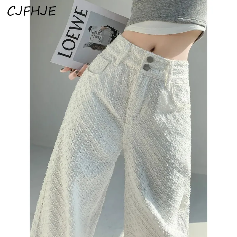 CJFHJE Fashion Women High Waist Straight Jeans Korean Classic Women's Versatile White Wide Leg Full Length Denim Pants Spring