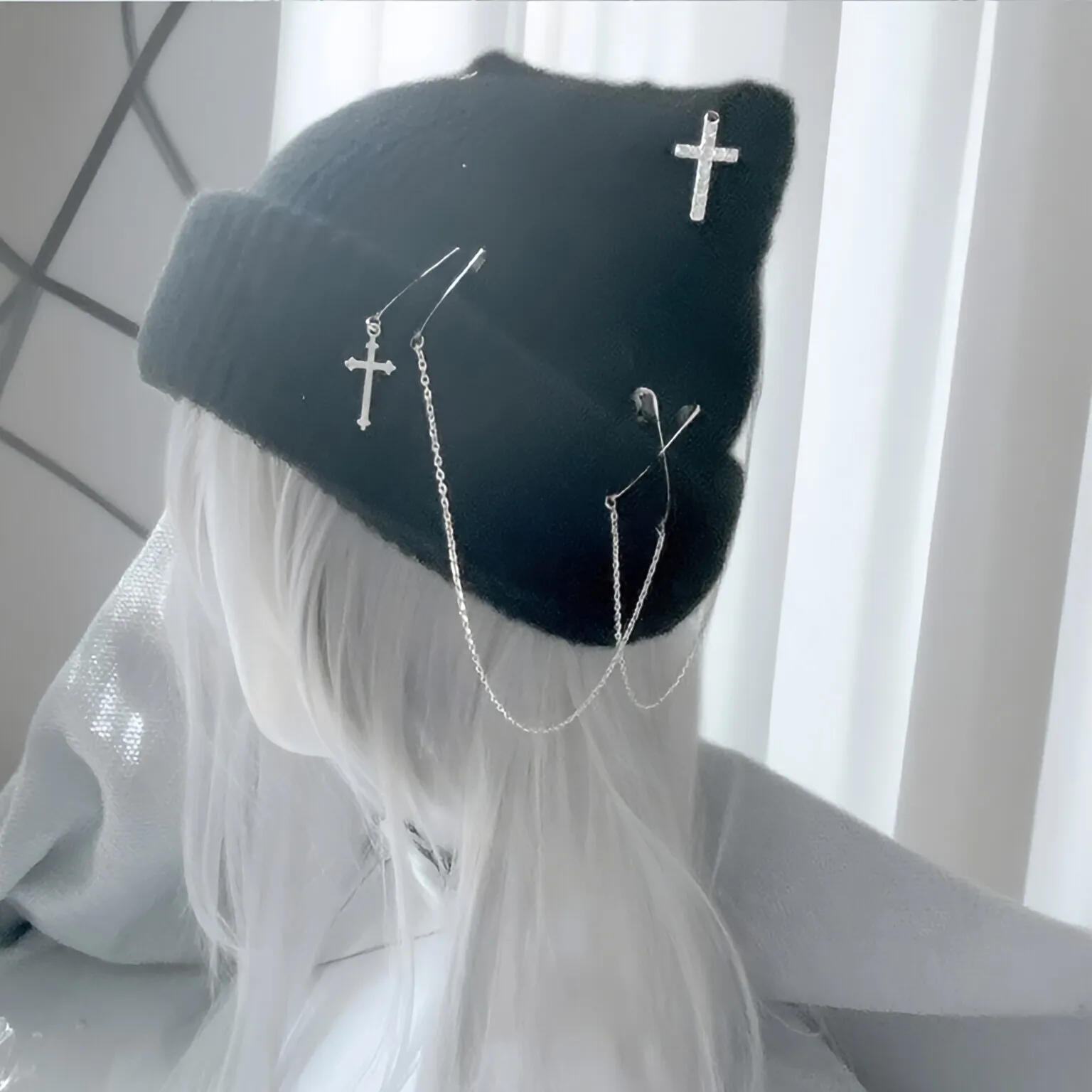 Winter Harajuku Gothic Lolita Knitted Cat Ear Hat Y2K Girl Crochet Punk Design Beanie Hat Fashion Knitted Cap Clothe Accessories