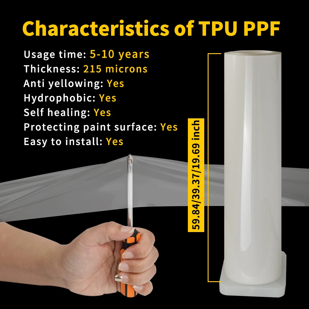Wet installation 215Microns 8.5Mil TPU PPF Glossy Clear Car Paint Protection Film Scratch Resistant Self Healing Car Wrap DIY