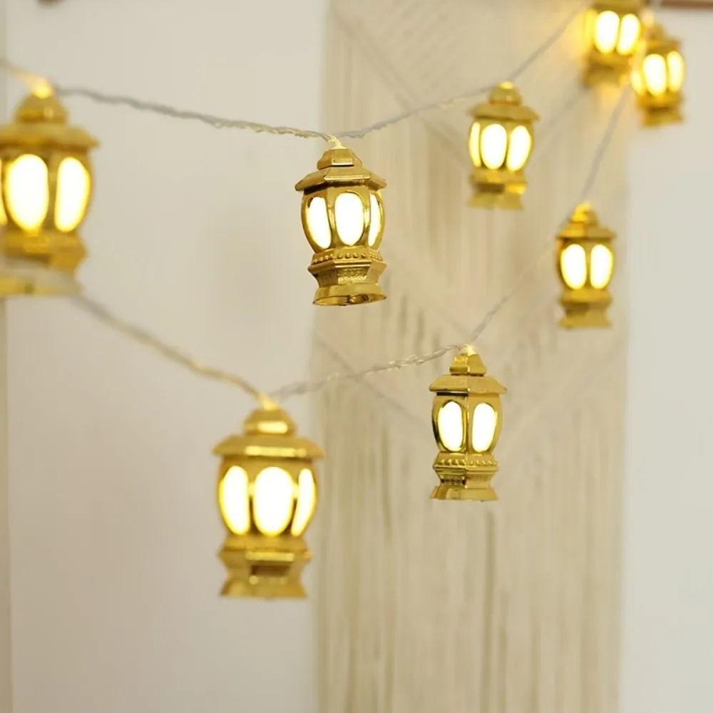 1pc 1.5M/3M Golden Retro Palace Lamp String, Battery Powered, Used for Ramadan Wedding Parties Indoor Outdoor Holiday Home Decor