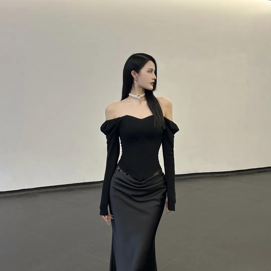 

Женский модный топ-майка с длинным рукавом, сексуальный, 3D-эффект, утягивающий, подчеркивающий талию, без бретелек, с открытыми плечами