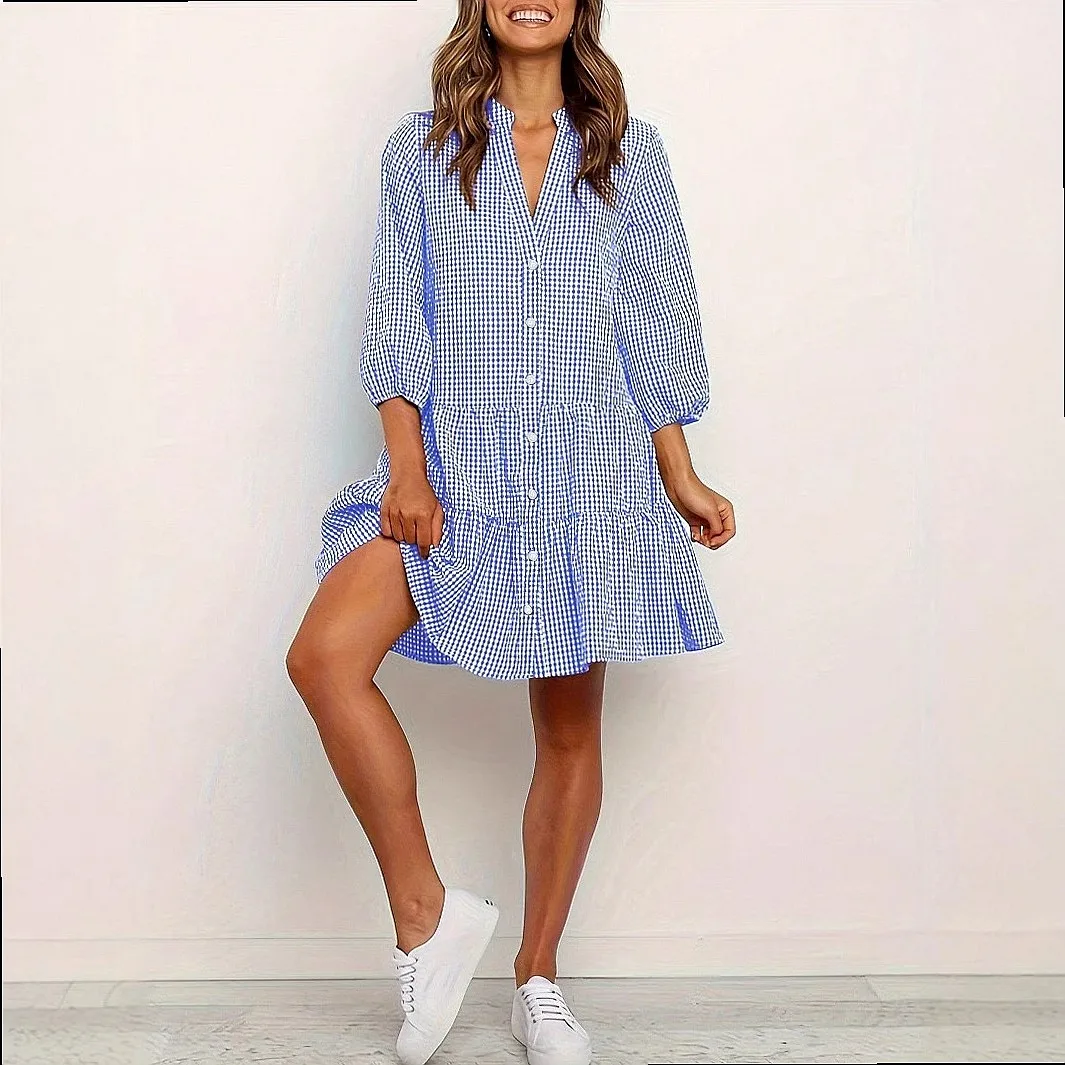 Loose Plaid Dresses Spring Summer Casual Overall Jumpsuit Playsuits Women Matching Set