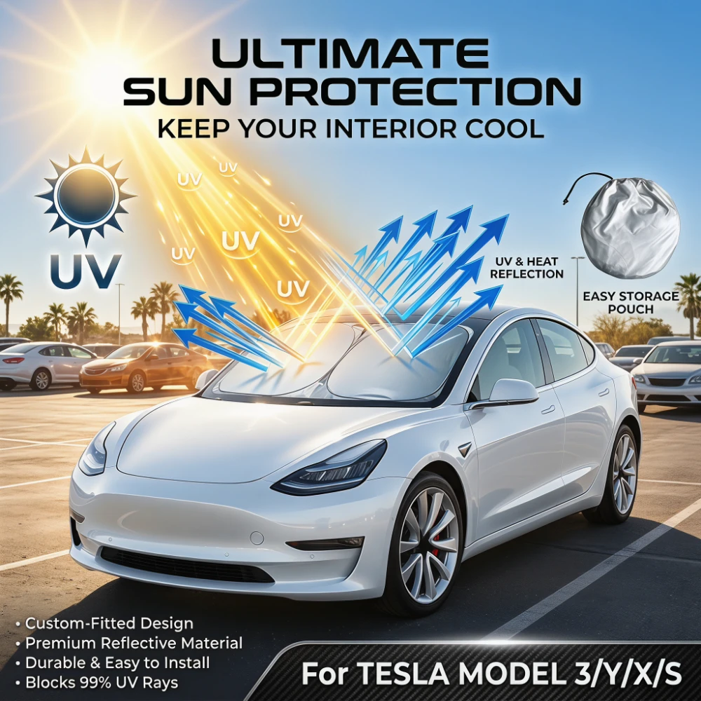 Folding Windshield Sun Shade Cover for Tesla Model Y 3 Summer Heat Protection UV Blocking Visor Accessories