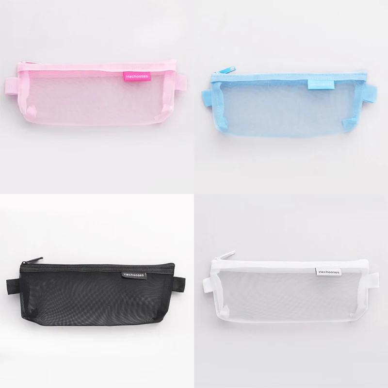 210×90mm Transparent Mesh Cosmetic Storage Bag Clear Zipper Pencil Case Nylon Makeup Pouch Portable Travel Toiletries Handbag