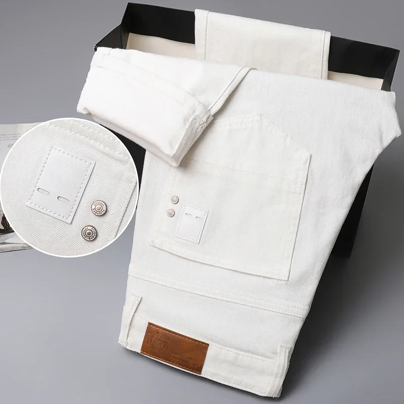 6 Colors New Jeans Men's Stretch Cotton Denim Pants Classic Straight Fashion Fit Autumn Business Casual Trousers Man Clothes
