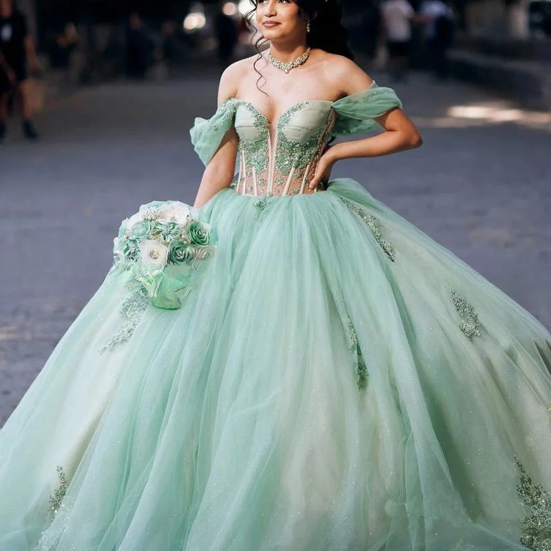 Veralove-vestido De quinceañera con hombros descubiertos para niña, vestido con apliques De cuentas, dulce 16, 15 Años