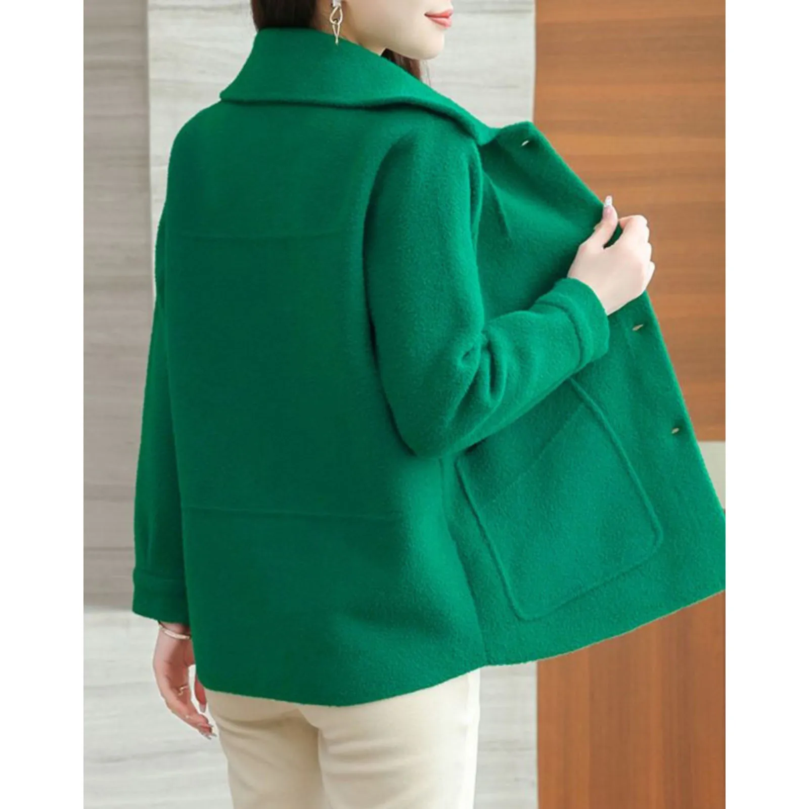 Women Short Wool Jacket New Spring Autumn Korean Loose Double-sided Woolen Coat Middle Aged Elderly Mother Cardigan Overcoat