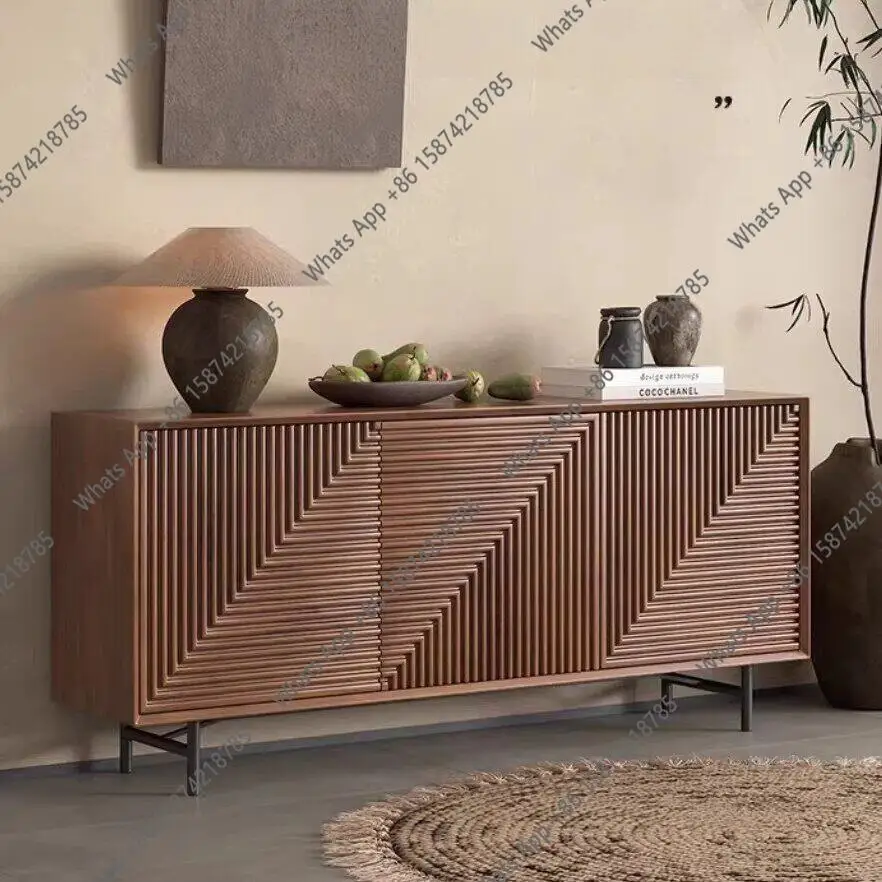 Nordic style solid wood dining side cabinet modern simple storage living room geometric texture decoration fashion