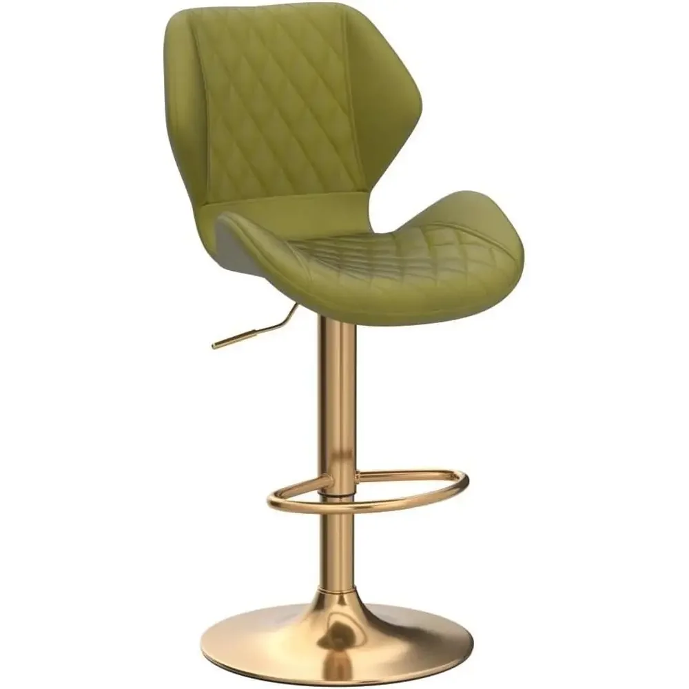 Conjunto de 2 Banquetas Ajustáveis de Veludo, Douradas e Verdes, Cadeiras de Balcão com Altura de 23.6-31.5 Polegadas