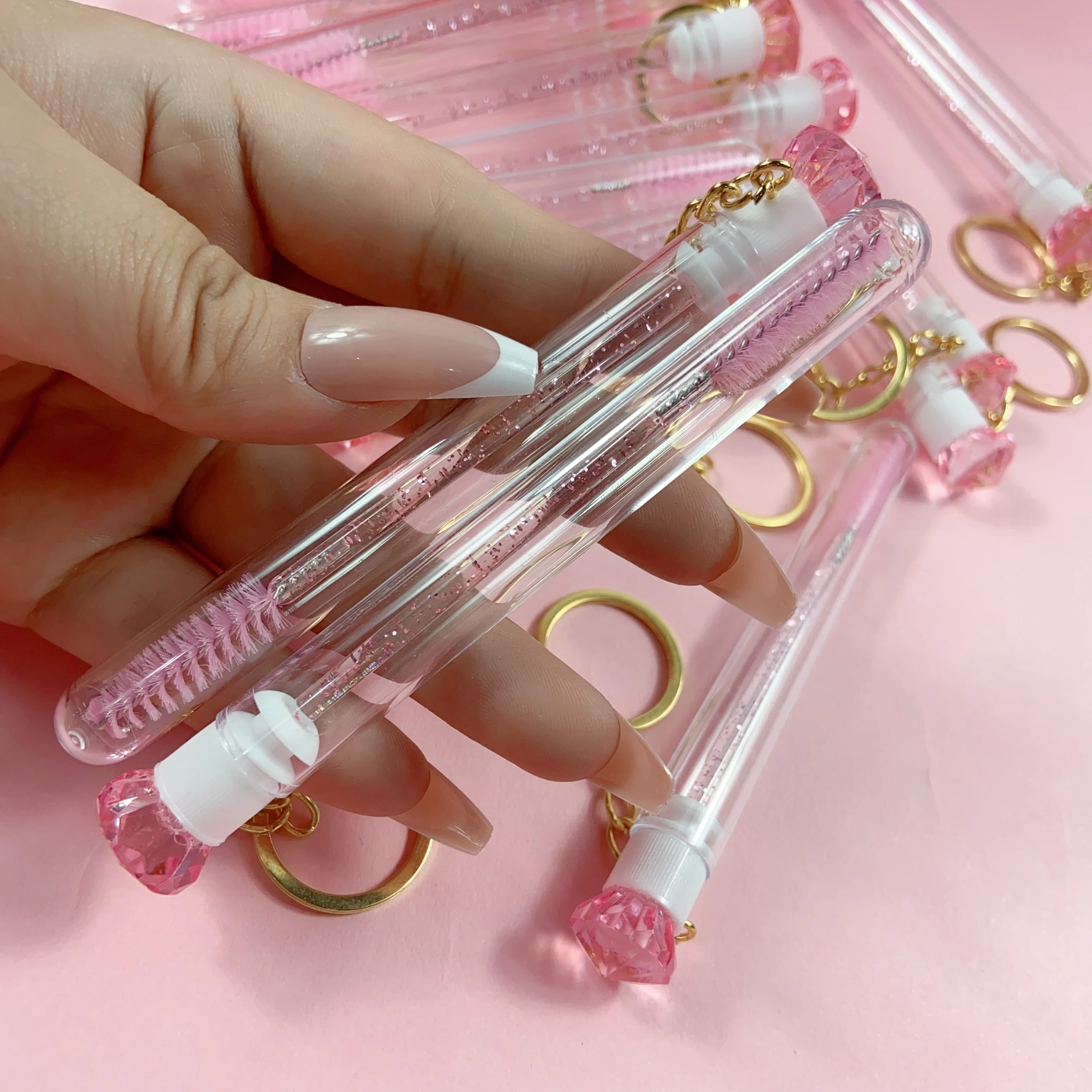 10Pcs Reusable Eyelash Brushes Tubes Eyebrow Brush Disposable Replaceable Dustproof Diamond Mascara Wands Eye Lashes Makeup Tool