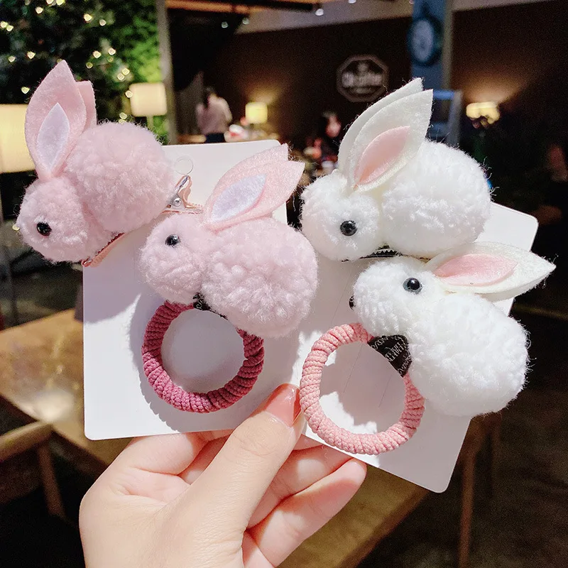 Cute Plush Rabbit Hair Rope for Children Plush Rabbit Hair Clip Hairband Hair Accessories