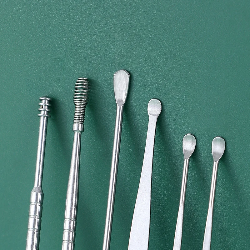 6 pz/set detergente per le orecchie raccoglitori di cerume per le orecchie in acciaio inossidabile Kit per la rimozione della cera per le orecchie Curette per la cura del cucchiaio strumenti per la pulizia dell'orecchio