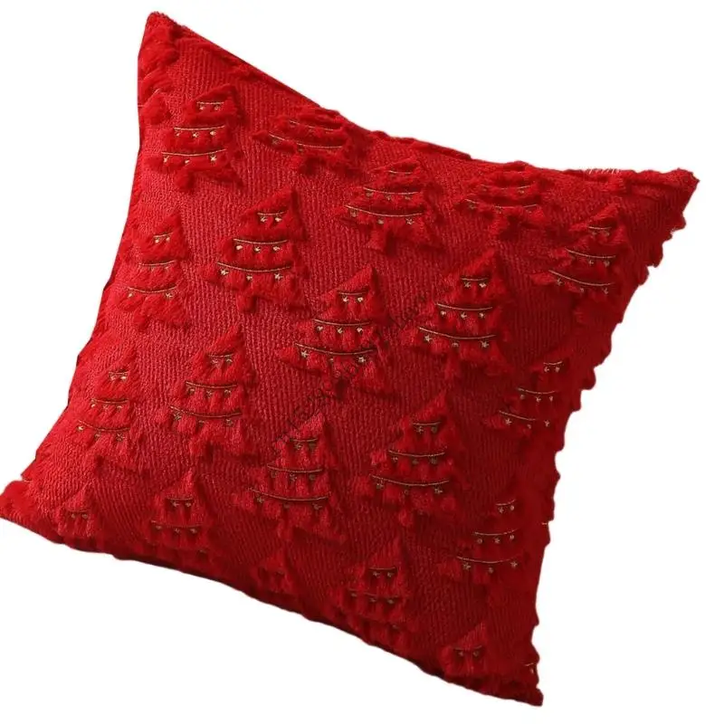 

H7EA Embroidered Holiday Pillowcase Christmas Tree Designs Bedroom Pillow Sleeve Cover Durability
