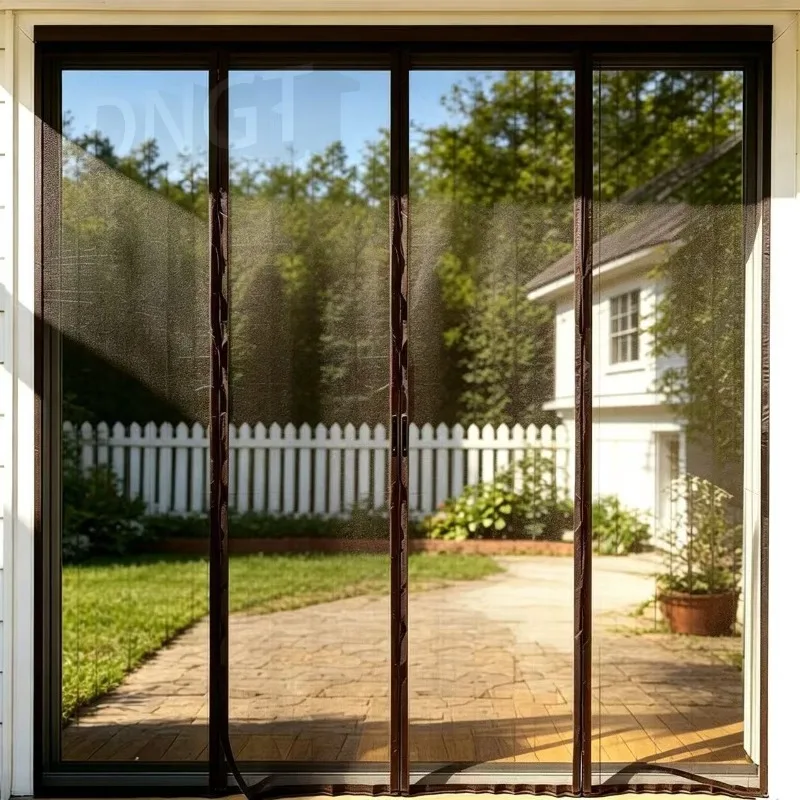 Magnetic Mosquito Net Door Curtain - 4 Panels, Reinforced Diamond Mesh, High Clear View, Self-Closing, No Drill Installation