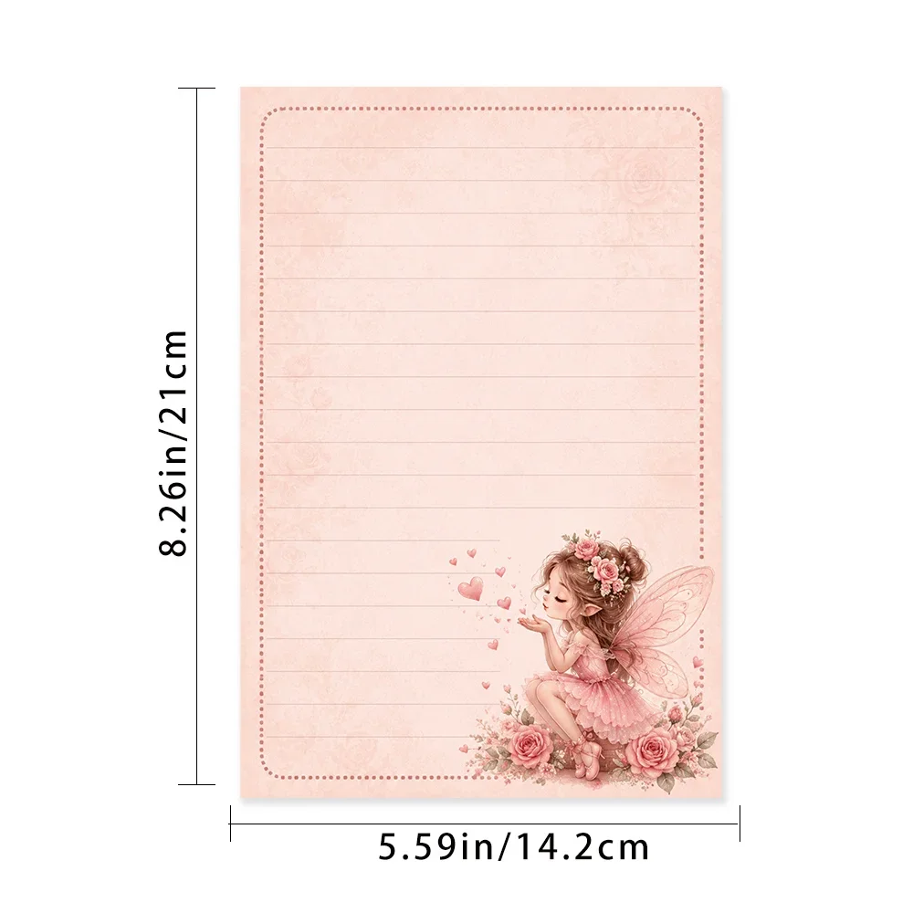 50 Sheets,Pink Rose Heart Elf -themed Writing Paper, Lined, Glue-free, Perfect For Notebooks, Memos, And Stickers