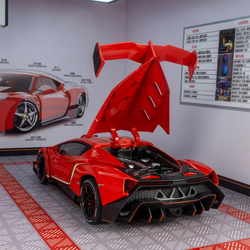 1:24 model mobil Lamborghini Veneno dari bahan alloy, pintu dapat dibuka, cocok untuk koleksi dan dapat diberikan sebagai hadiah ulang tahun kepada teman