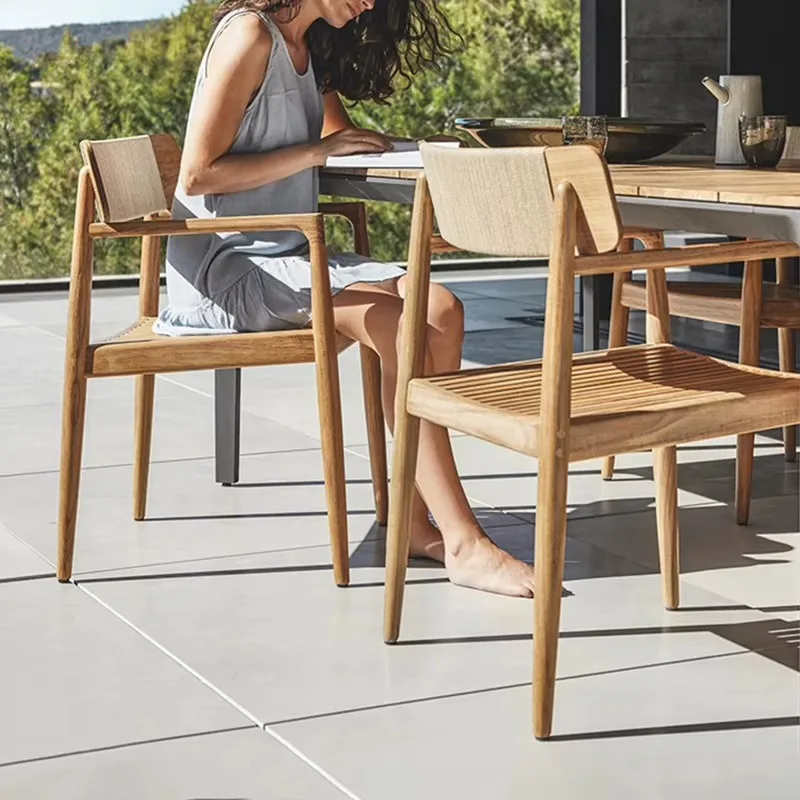 Table and Chair Set Open-Air Courtyard Garden Balcony Anti-Corrosion Solid Wood Long Table