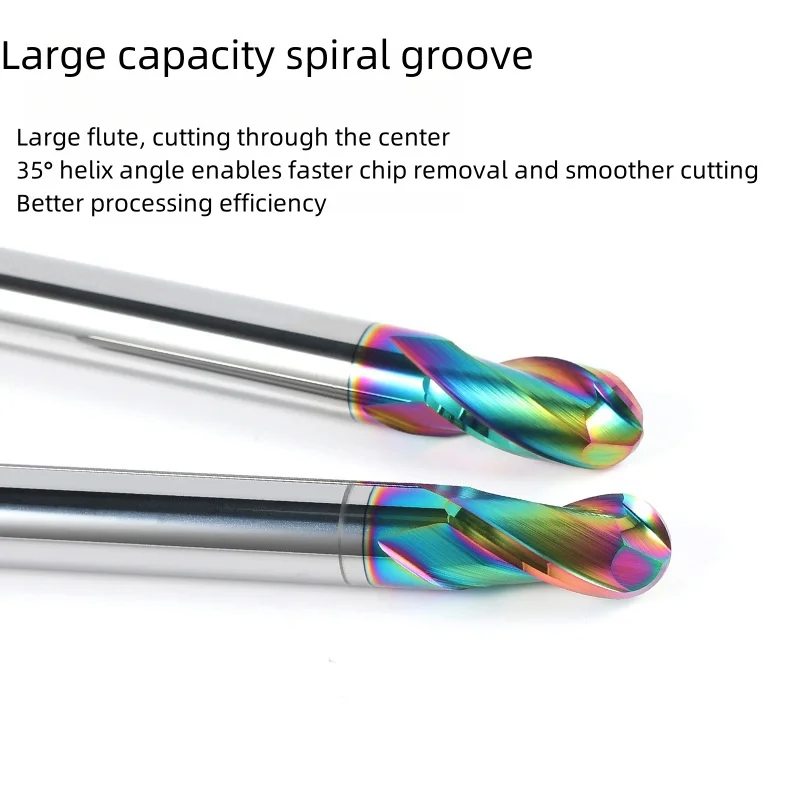 HRC55 Colorful Aluminum Ball Nose End Mill 2 Flute Tungsten Carbide Milling Cutter CNC Machine Tools R10x20x200 R4x8x60