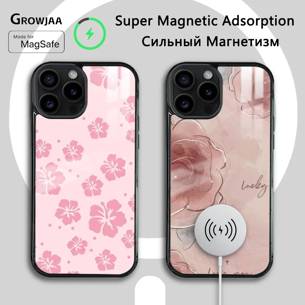 Hibiscus Pretty Pink Flower Phone Case For iPhone 16 15 14 13 12 11 Pro Max Plus Mini Magsafe Mirror Wireless Magnetic Cover