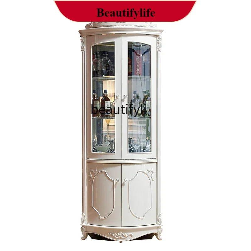 DD132 European-Style Triangle Cabinet White Living Room Glass Multi-Functional Corner Cabinet Luxury Corner Sideboard Cabinet