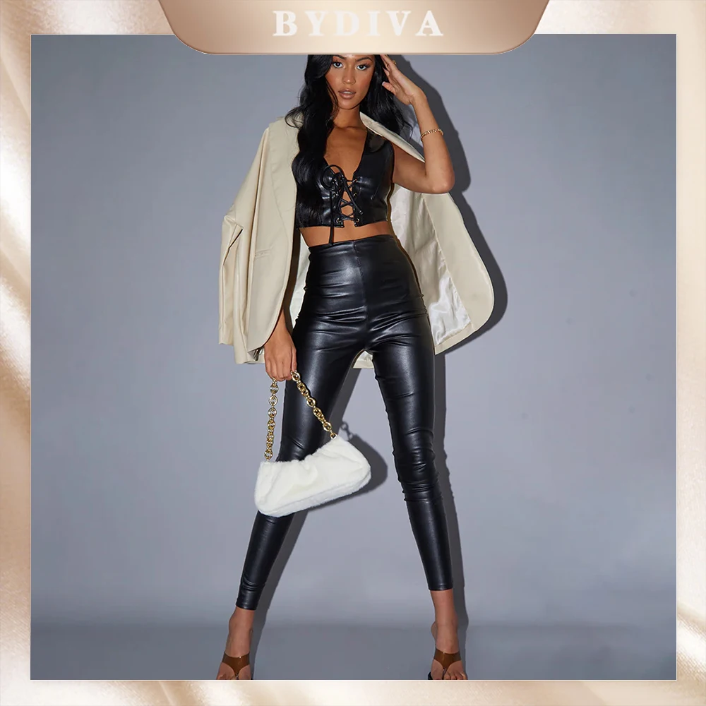 

Black PU Leather Leggings Pants Women Pants Sexy High Waist Skinny Push Up Leggings Elastic Trousers 2022 New PU Trousers