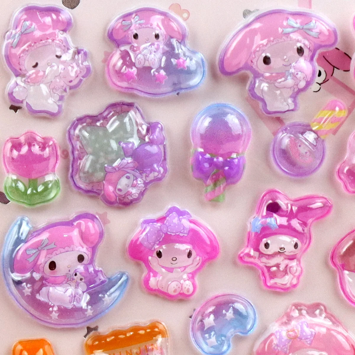 8-24 pezzi Sanrio Personaggi Originalità Luminoso Adesivo in rilievo 3d Adesivi decorativi adorabili impermeabili Adesivo in cristallo di cartone animato