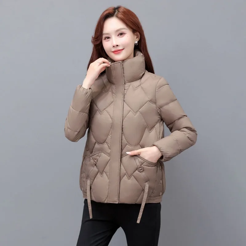 2024 New Winter Women\'s Jacket Parkas Down Cotton Padded Short Coat Female Fashion Loose Casual Standing Collar Parka Outwear