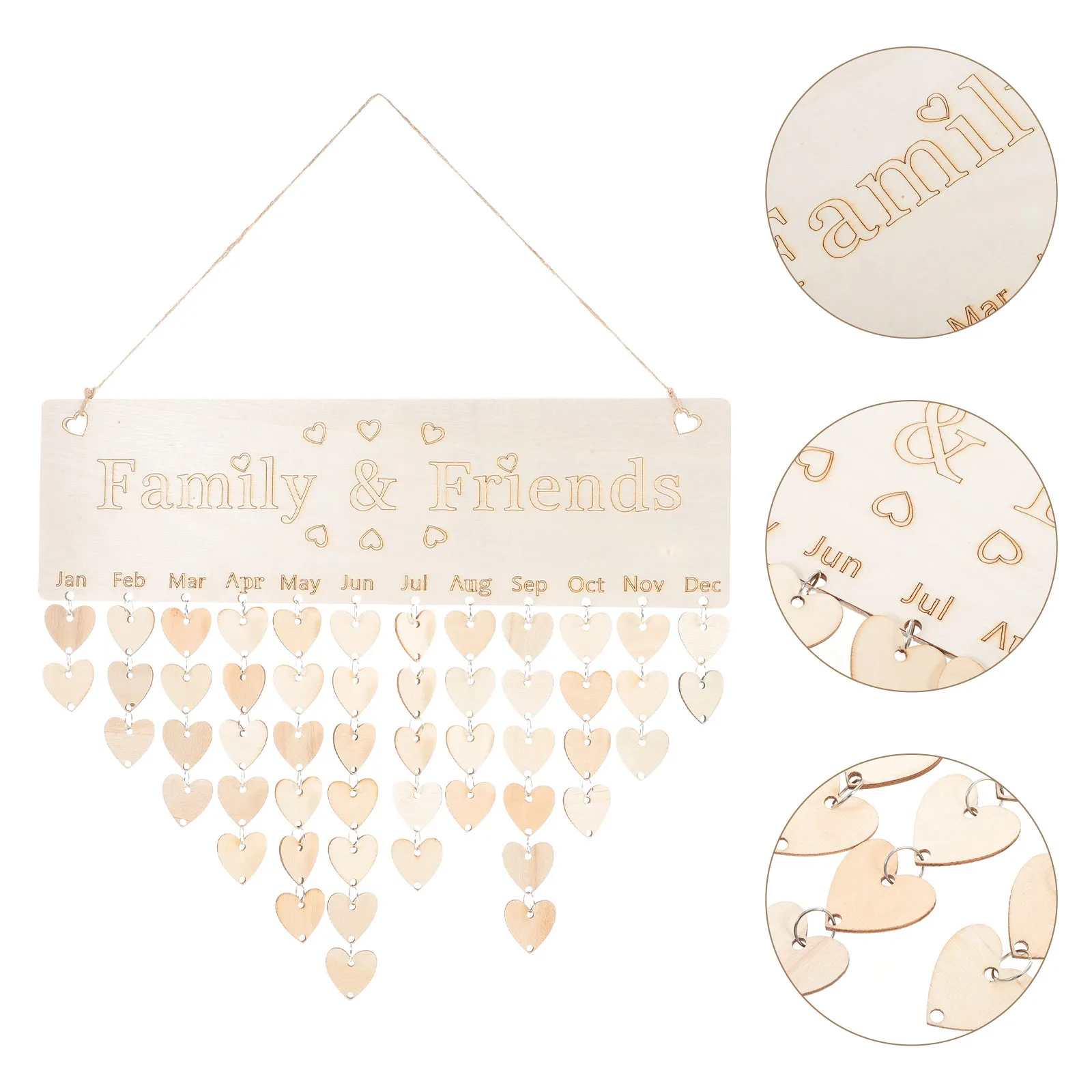1Set Birthday Calendar Wall Hanging Wooden Family Reminder Board DIY Rustic Wooden Tags for Home Classroom Party Decor