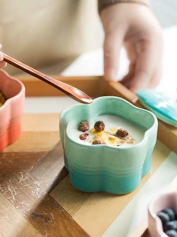 Tigela de Sopa de Cerâmica Le Creuset com Design de Flor de Ameixa, Estilo Simples, Uso Diário, Cerâmica Chinesa