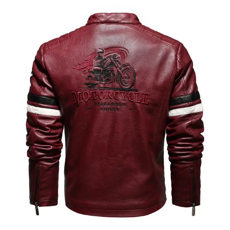 Motorcycle Racing Leather Jacket for Men, Embroidered Color Matching Jacket, Punk Rock Jacket, Autumn and Winter  business men