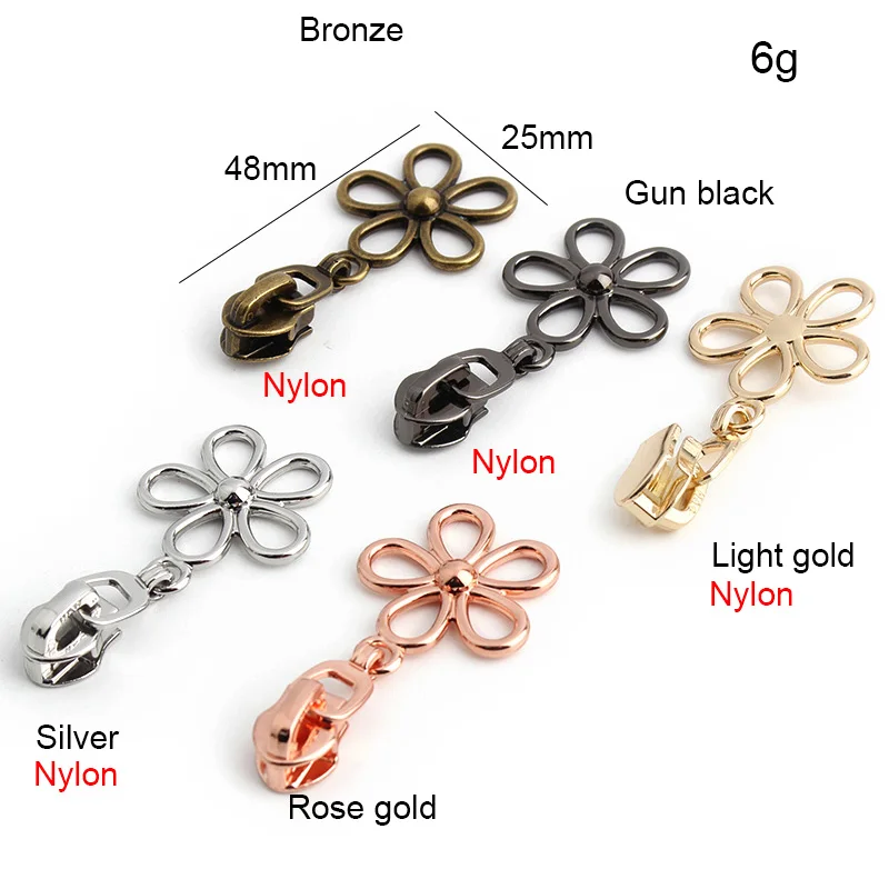 5PCS 5# Metal Flower Nylon Head Puller DIY Sewing Accessories Wallet Cosmetic Bag Clothes Daisy Zipper Head Repairable Slider