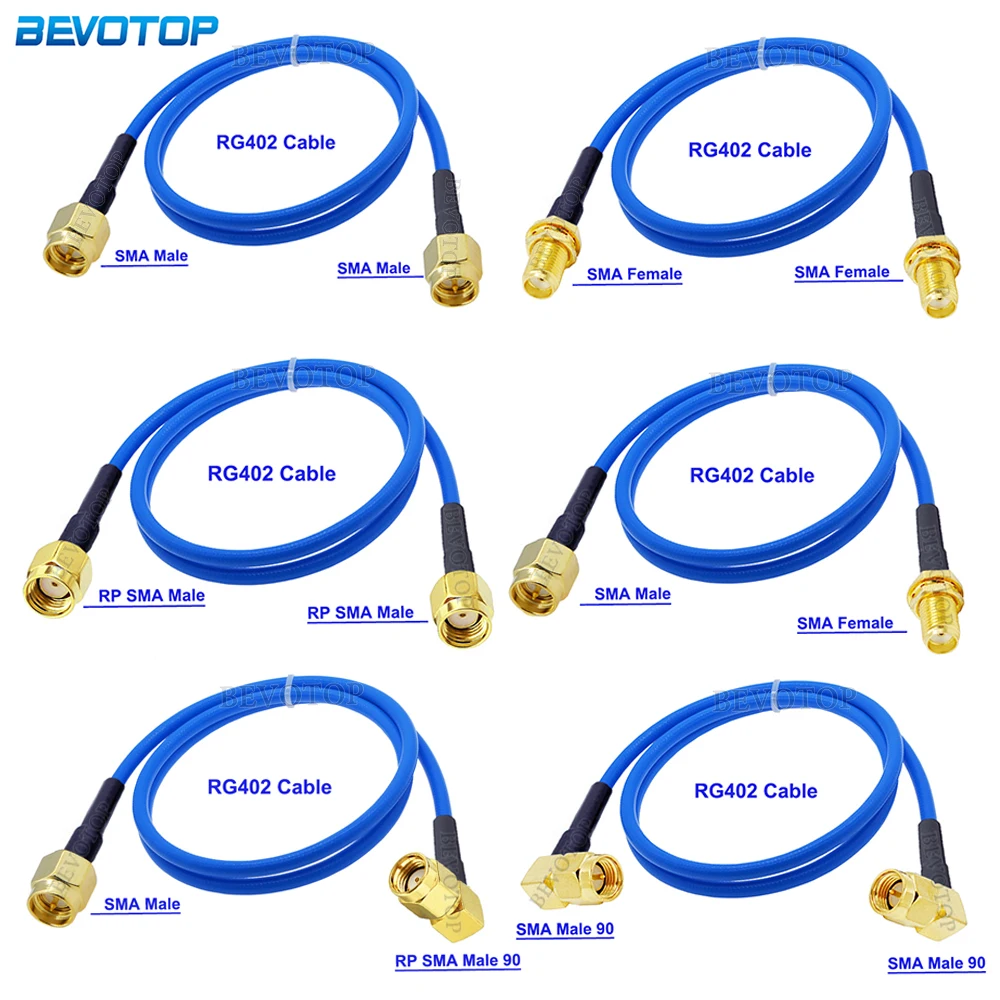 1Pcs RG-402 SMA Male Plug to SMA Male/Female Connector Blue RG402 Semi Flexible High Frequency Coaxial Cable 50 Ohm 10cm-20m