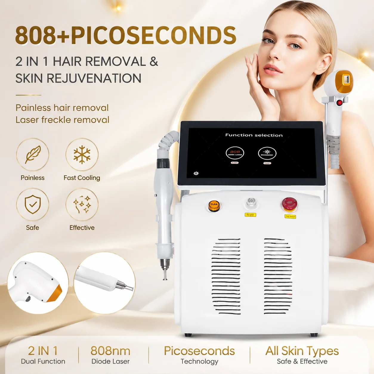2 IN 1 808nm Diode Laser Hair Removal Machine Picosecond Laser Tattoo Removal Multifunctional Aesthetic Beauty Equipment