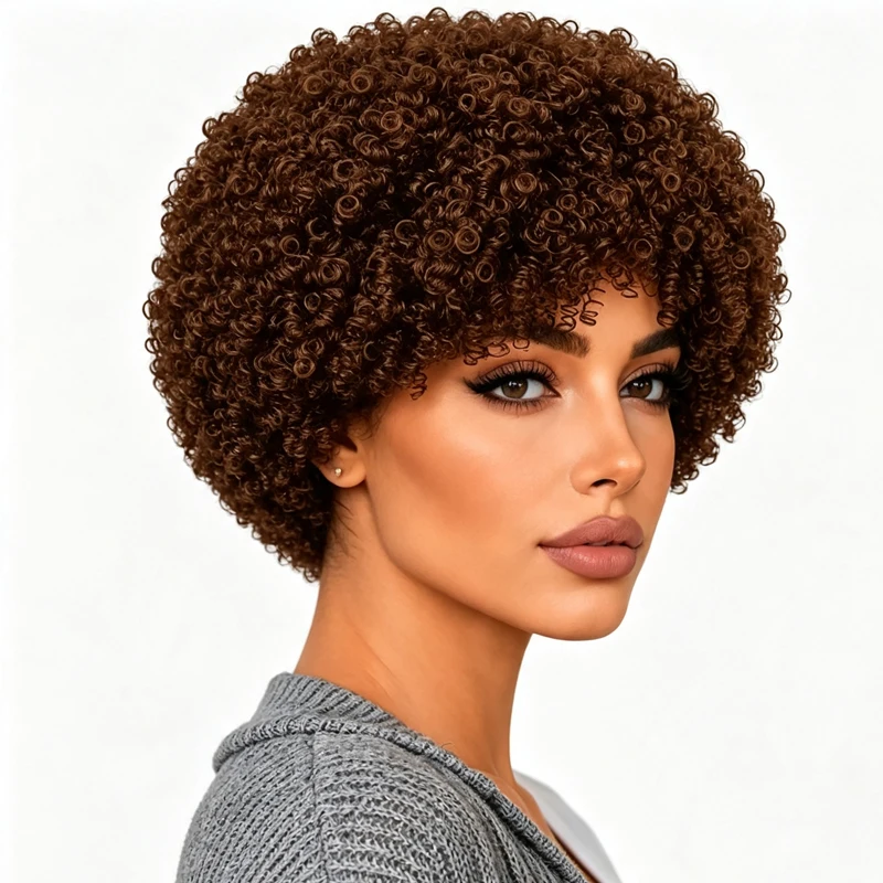 Women's fluffy light brown wig, 8 inches, stylish and versatile, suitable for all women.