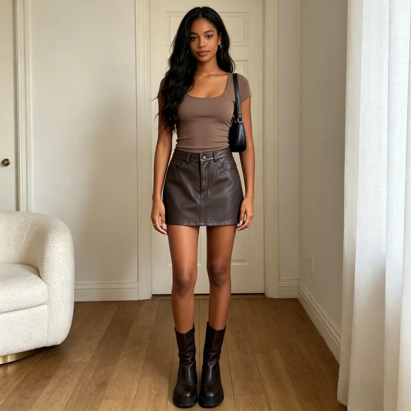 

Pu Skirts Women Short Skirt A Line Slim Fit Hip Wrap Elegant Splice High Waist Button Y2k Streetwear Work Casual 2026 Spring