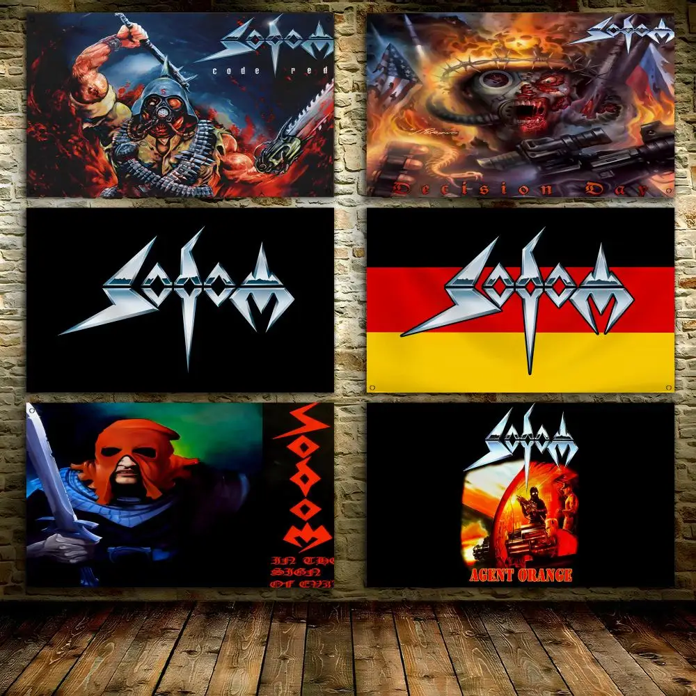 S-Sodoms Germania T-Thrash Bandiere a fascia in metallo Appeso a parete personalizzato Sfondo Art Banner per camera da letto Casa Soggiorno Decorazioni per esterni