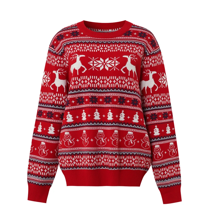 New Autumnwinter Women's Christmas Sweater High-quality Reindeer Jacquard Round Neck Long Sleeved Knitted Sweater Cold Resistant