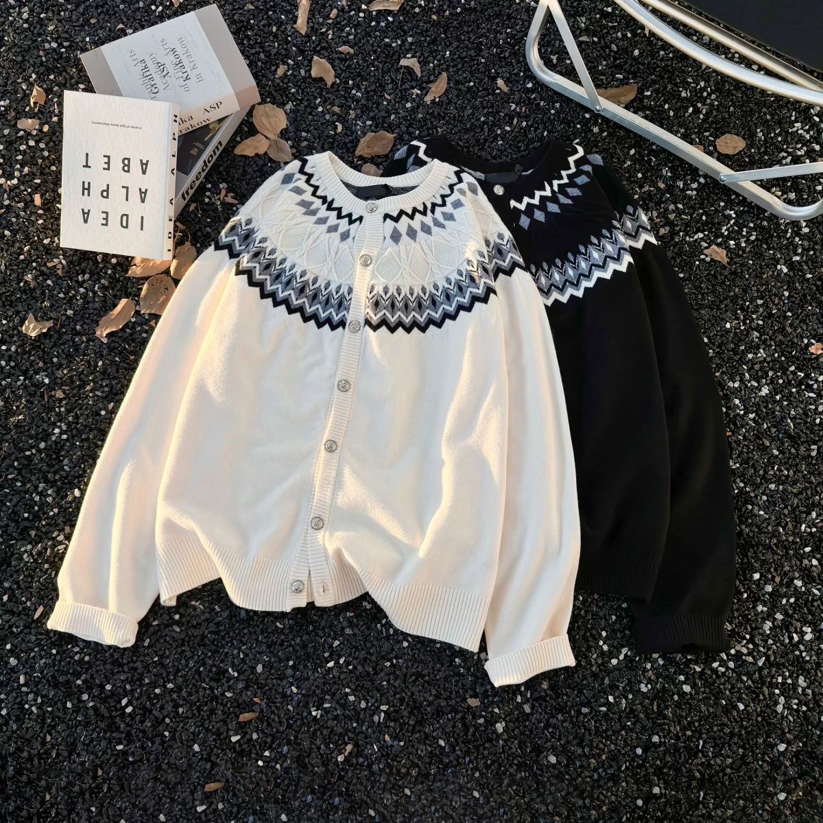 

American Sle Fair Isle Knitted Sweater ex Autumn Winter Cleanfit Luxury Old Money Open Cardigan Versatile Long Sve Top