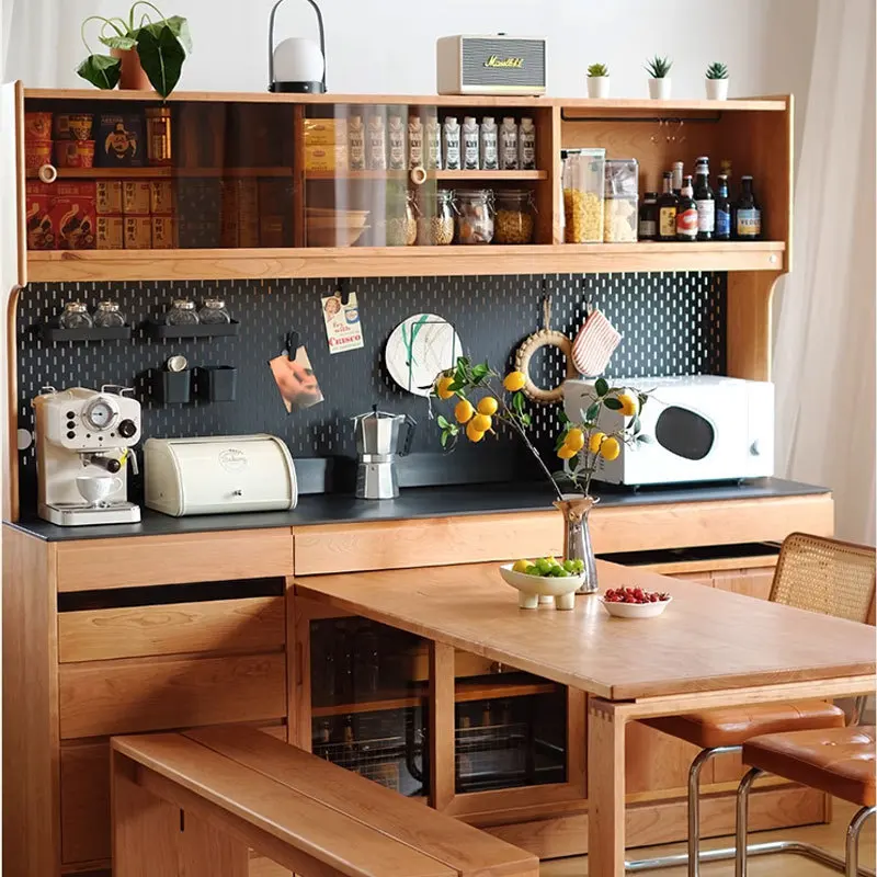 walnut solid wood dining side cabinet Japanese cherry wood home multi-functional dining table integrated living room