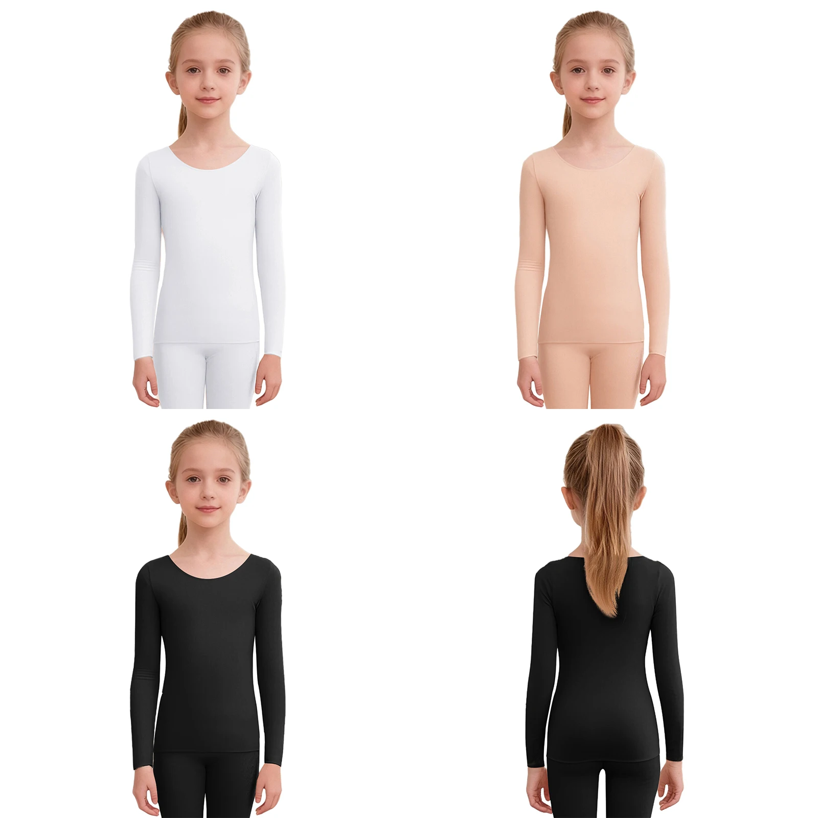 ملابس داخلية حرارية بدون خياطة للأطفال البنات بأكمام طويلة بلوفر علوي لممارسة رقص الباليه والجمباز ملابس تدريب