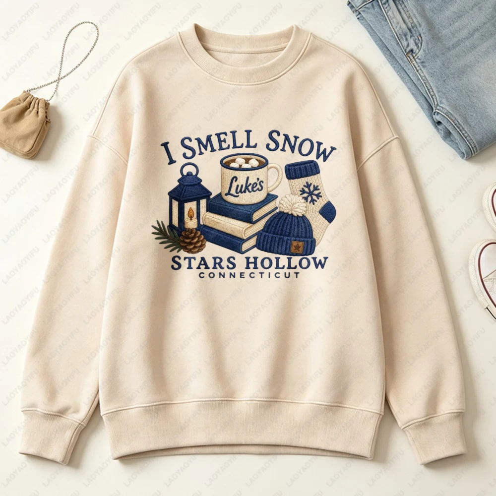 I Smell Snow Embroidered Pullovers Stars Hollow Connecticut Sweatshirt Cozy Winter Book Lover Hoodie  winter Coffee Mug Shirt