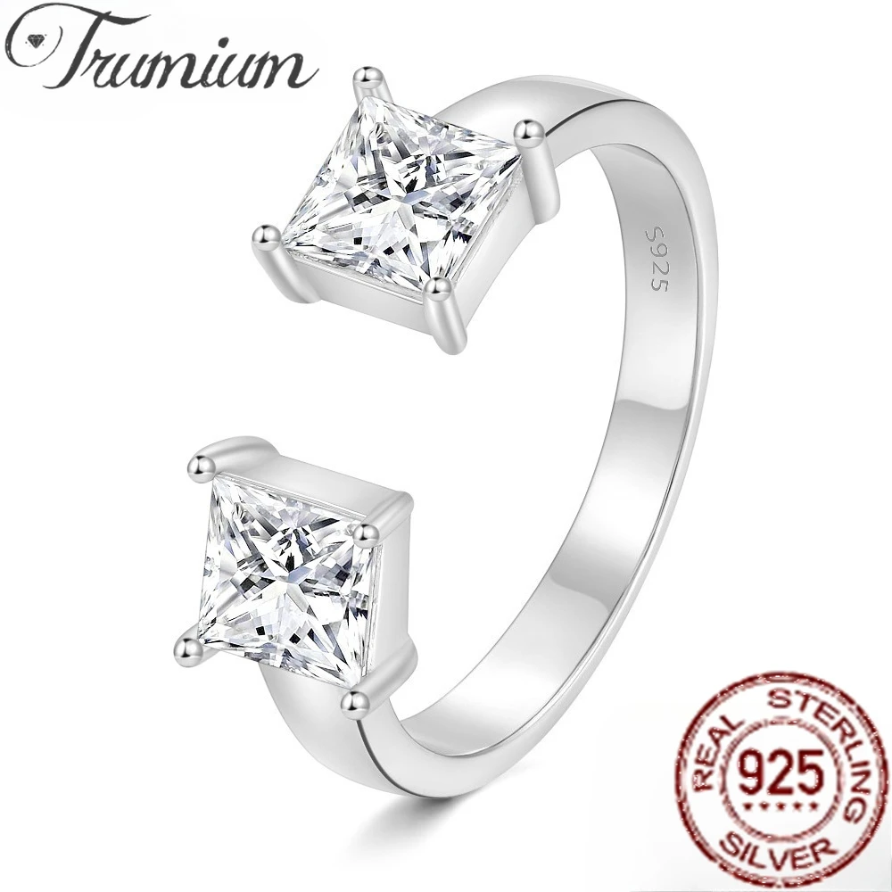 Trumium 1CT 5mm Princess Cut D Color Certified Moissanite Rings for Women Adjustable 100% 925 Sterling Silver Wedding Party Band
